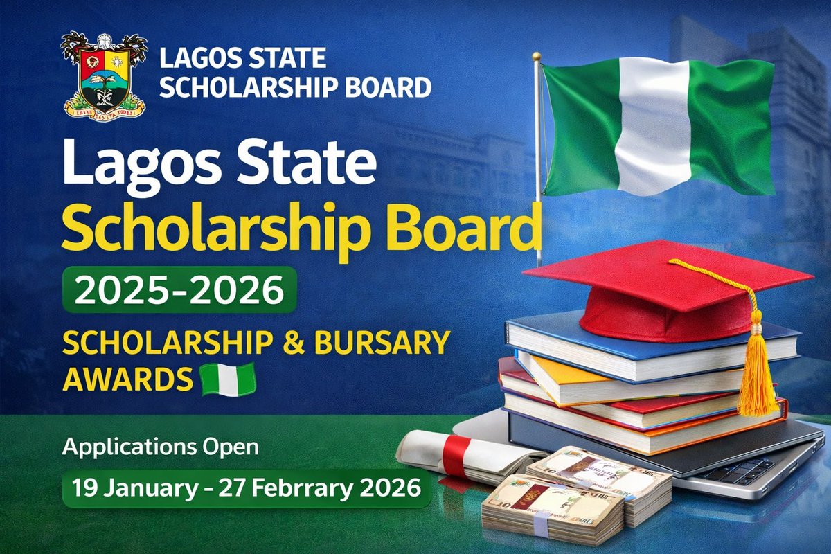 Icanstudent2's tweet photo. 📚 LAGOS STATE SCHOLARSHIP BOARD 2025/2026 SCHOLARSHIP &amp; BURSARY AWARDS

Category:
⏺️ Undergraduate

Benefits:
💰#400,000 (depends on level)

Eligibility:
🇳🇬Nigeria

Deadline:
📅 27th February, 2026. 
( Apply Early)

APPLY:↙️
https://t.co/5xJSh5evfU https://t.co/uEOoCYXa93