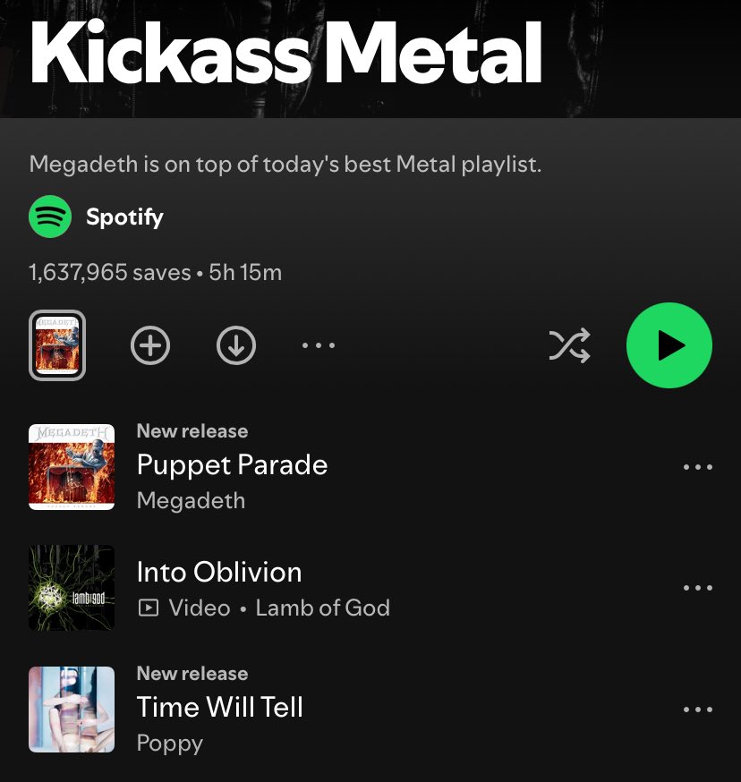 PoppyInfoUK's tweet photo. Poppy tops Spotify playlists MARROW and All New Metal for Time Will Tell, also appearing on New Music Friday and Kickass Metal, among others 🤘 https://t.co/11XH9Z3Jna