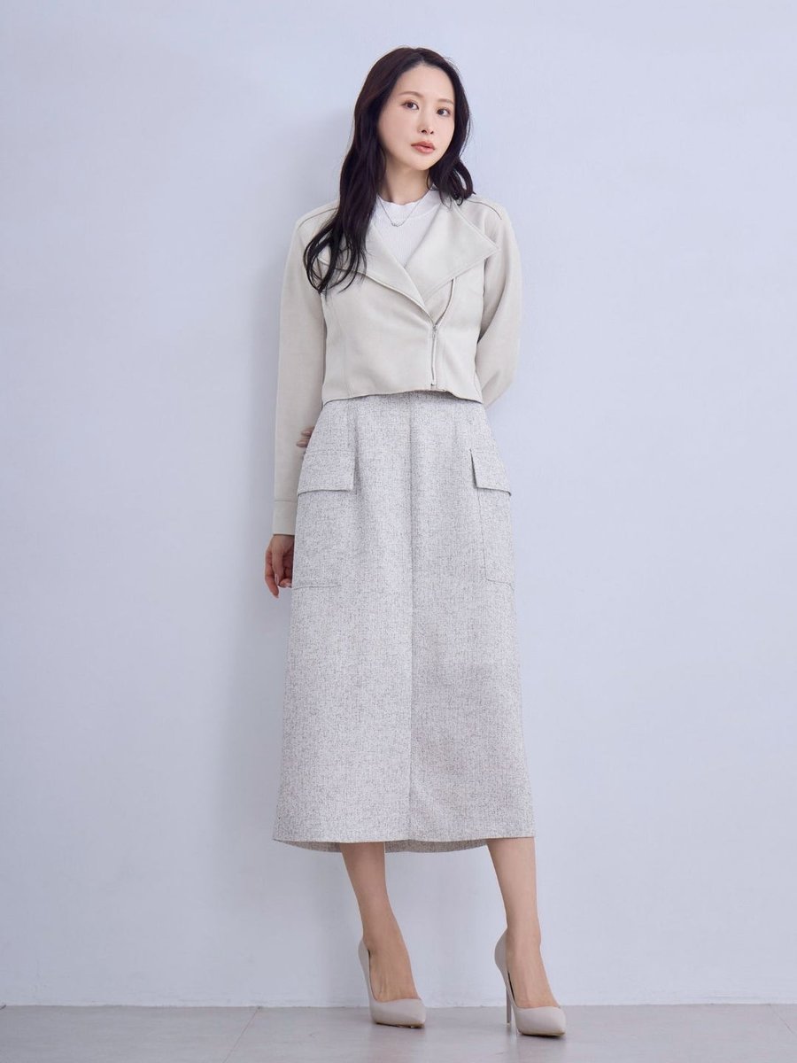 ツイードライクセミタイトスカート ツイードライクセミタイトスカート：ブラック│胸が大きな女性のための