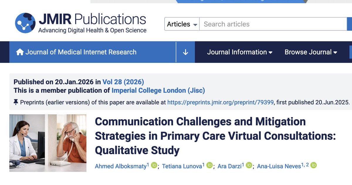 ana_luisa_neves's tweet photo. If human communication is composed of 55% body language, 33% voice tone, and 7% spoken words - where do we stand in a world where medical consultations shift to virtual? 
Read our recent paper @jmirpub! https://t.co/LJAkGbOfR2 @Imperial_GDHU @Imperial_PCPH @Imperial_IGHI https://t.co/MFtkeJIsRo