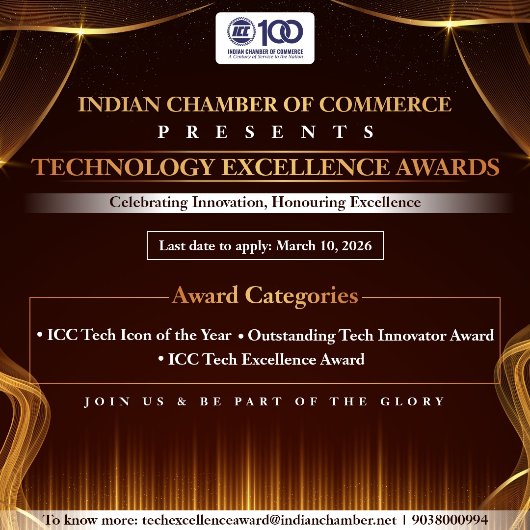 ICC_Chamber's tweet photo. Get ready for an exhilarating opportunity as Indian Chamber of Commerce proudly presents the 'Technology Excellence Awards'! 

We're on the lookout for trailblazers – individuals and companies that are leading the charge in embracing revolutionary technologies, fuelling innovation, and enhancing business performance.

Mark your calendars for an unmissable event in Mumbai on May 8-9, 2026, at the prestigious World Technology Convention (WTC), scheduled to be held at the Jio World Convention Centre.

This incredible gathering will bring together over 700-800 technology experts, key stakeholders, government agencies, startups, and institutions from across the tech realm!

Don’t miss the chance to showcase your achievements and be recognised on this grand platform!

Apply now: https://t.co/1PeiBgxGVz

Be part of the spectacular celebration of digital transformation!

To know more: techexcellenceaward@indianchamber.net | +91 9038000994

#WorldTechnologyConvention #Innovation #TechAwards #IndianChamberOfCommerce