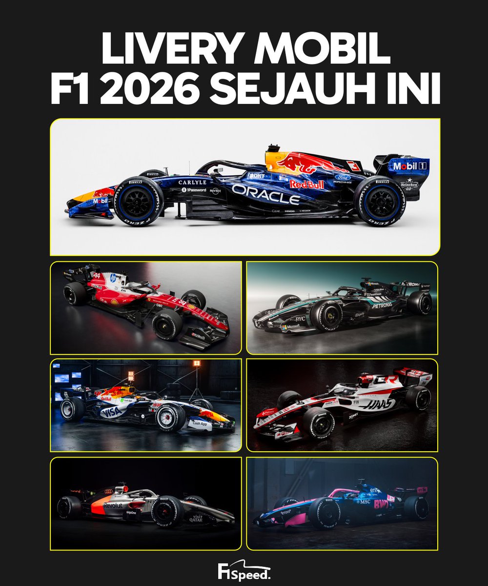 Livery mobil F1 2026 yang sudah rilis sejauh ini.

Mana favorit kalian?