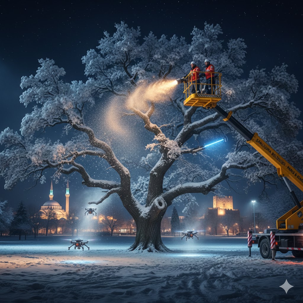 Oysa karın yükünü omuzundan alabilirdik Şanlı kente yıllardır gülümseyen bu güzelim çam ağacının...