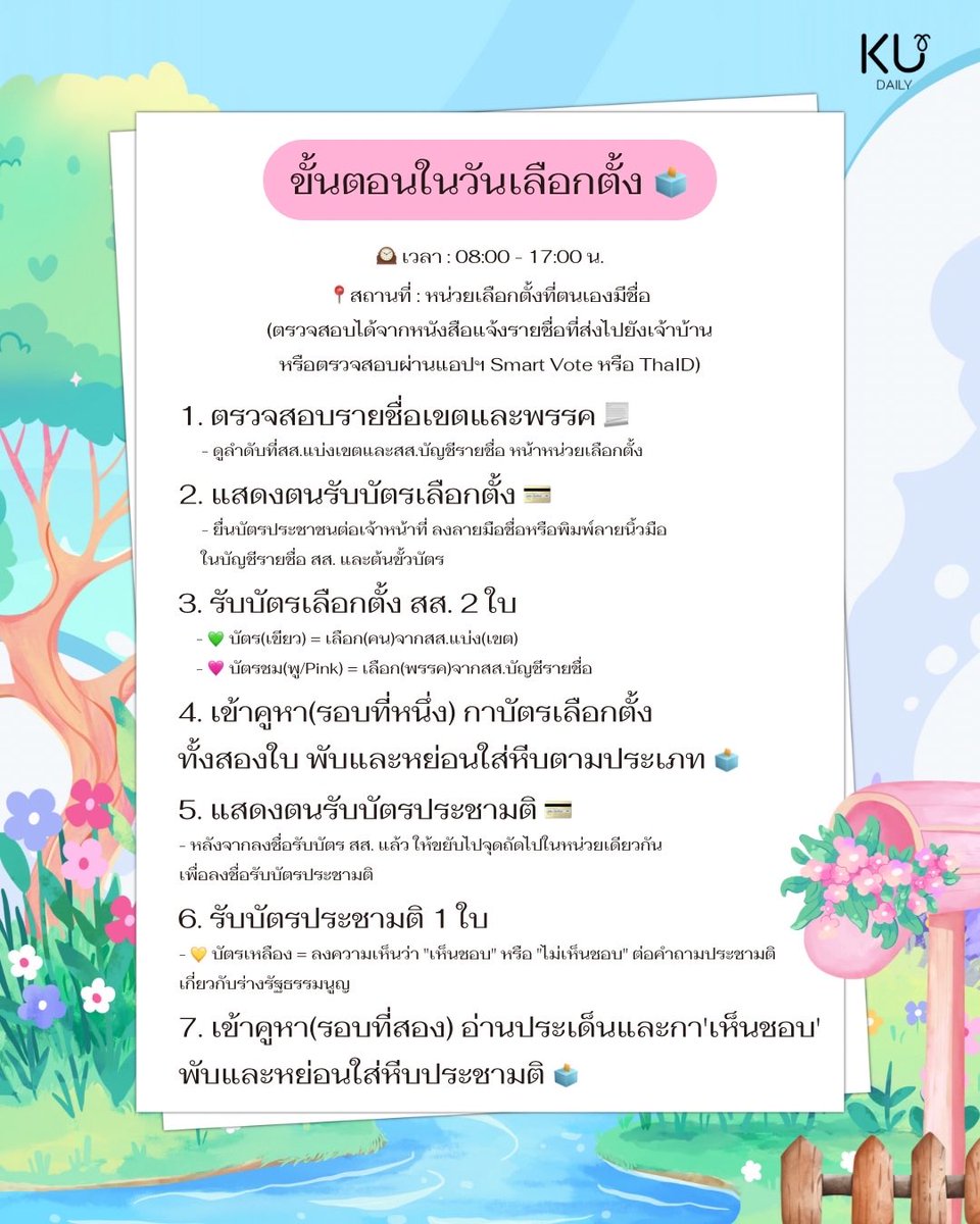 KasetDaily's tweet photo. 🗳️ เสียงของทุกคนมีความหมาย ✔️

— นับถอยหลังอีก 17 วัน (วันที่ 8 กุมภา) จะมีการเลือกตั้งสส.แบบแบ่งเขต &amp; แบบบัญชีรายชื่อ และการลงประชามติ [และวันอาทิตย์ที่ 1 กุมภา สำหรับคนที่ใช้สิทธิเลือกตั้งล่วงหน้า] ⏰️

— อย่าลืมไปใช้สิทธิเลือกตั้งกันนะค้าบ❕️ https://t.co/Br3WhHvYYf