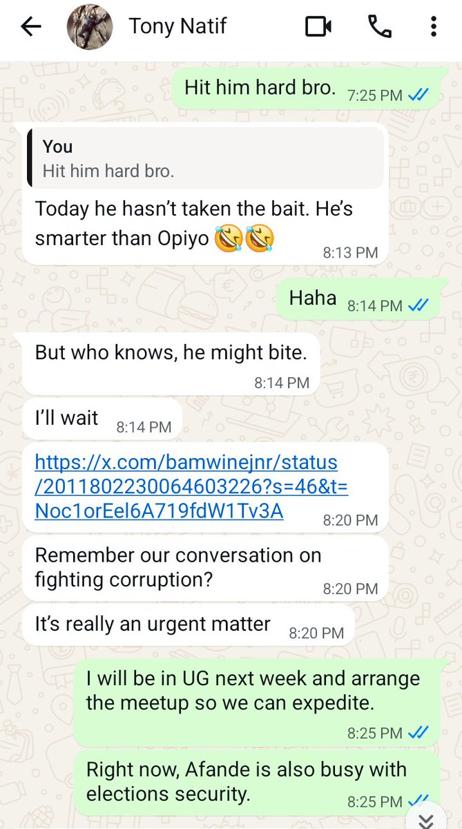 regesa's tweet photo. The 'attacks' by Natif on @nickopiyo  and @robertamsterdam were part of Natif's efforts to twerk for the ghost 'regime' spy. See what he was sending the ghost spy on election day...

Natif thinks that Opiyo could not see through his BS! The chap is desperate to get the attention of the ruling family here. I hope they will make him an RDC in this new term so he can get something to give him a semblance of power.