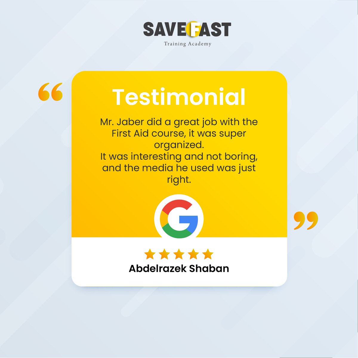 save_fast's tweet photo. What our participants say truly matters. Their feedback reflects the quality, care, and real-world impact of our training. Every testimonial is a sign of trust. Thank you for choosing SaveFast as part of your safety journey.
#Testimonial #TrustedTraining #SaveFastUAE https://t.co/wzUA6hnkEz