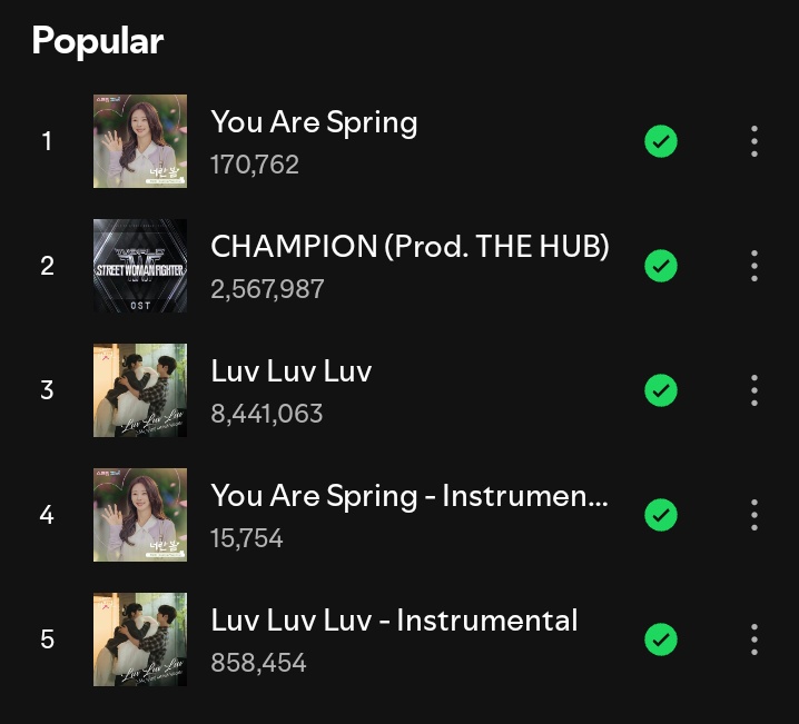 HanbinNews's tweet image. [INFO] "You Are Spring" is now #SUNGHANBIN's #1 most popular song on Spotify, surpassing "CHAMPION".