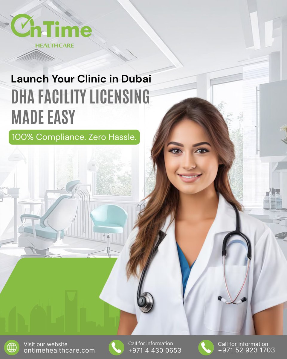 OnTimeHealth's tweet photo. Planning to launch your clinic in Dubai?
We make DHA facility licensing simple, fast, and stress-free.
✔ 100% compliance
✔ Zero hassle
✔ End-to-end support

Start your healthcare journey with confidence.
#OnTimeHealthcare #DHALicensing #ClinicSetupDubai #HealthcareDubai https://t.co/uyj9exoHkV