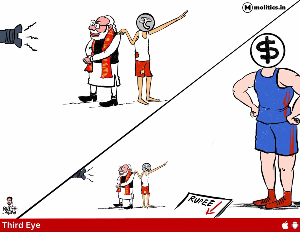 moliticsindia's tweet photo. रुपया सबसे निचला स्तर पर पहुंचा!
@cartoonistrrs 
#rupeedown #RupeevsDollar https://t.co/H334nEPxns