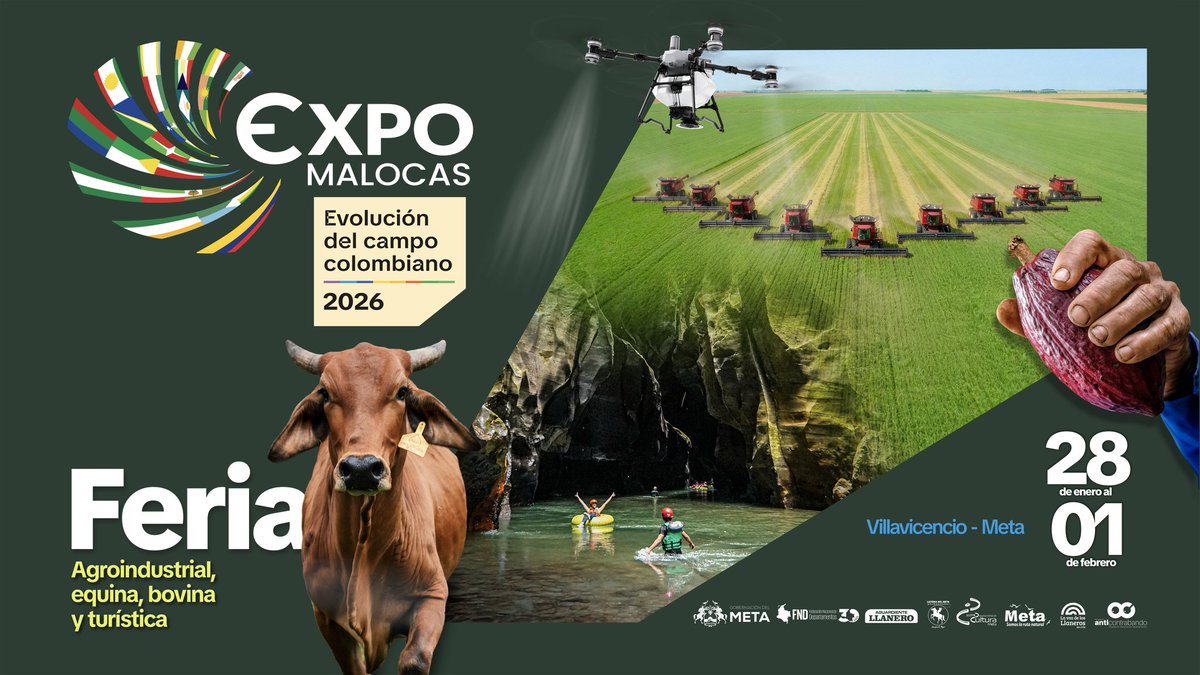 Expomalocas es la principal vitrina agroindustrial del Meta, que integra innovación, emprendimiento, cultura y desarrollo económico.

Del 28 de enero al 1 de febrero, en el Parque de la Cultura Llanera Malocas, de Villavicencio.

#Expomalocas 2026, la evolución del campo.