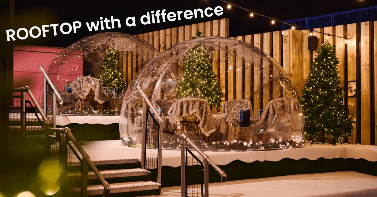 SpectrumDJ's tweet photo. Loved how RooftopSocialClub looked at Xmas - they did a great job with the trees &amp; cabanas, après-ski &amp; curling, snow &amp; these igloos! I thought a rooftop terrace might only be good for summer, but they totally transform the space.  Now I'm back for my 1st slot of 2026, 5-10pm! 🎧 https://t.co/V82V4pVLuS