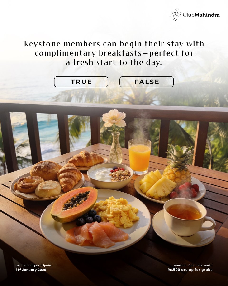 🎊 #ContestAlert | Day 5 #NewBeginnings with #ClubMahindra

Answer today's question &amp; stand a chance to win ₹500 Amazon vouchers! 🎁

How to enter:
- Comment with #NewBeginnings and #ClubMahindra
- Tag <a href="/clubmahindra/">Club Mahindra</a> + 4 friends (mandatory)
- Participate in all 10 posts