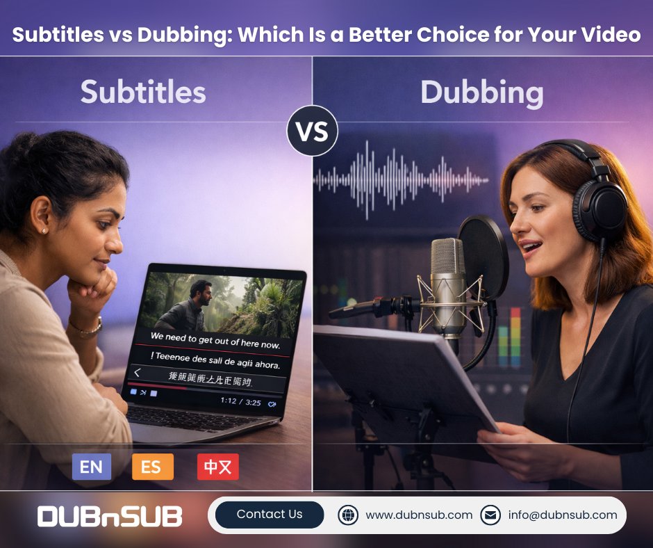 ✅Subtitles or dubbing — what’s the best way to make your content truly global? 
From preserving authenticity to reaching new audiences, we help you choose the right approach for 2026.
👉Read more: dubnsub.com/subtitles-vs-d…

#subtitles #dubbing #videolocalization #subtitlevsdubbing