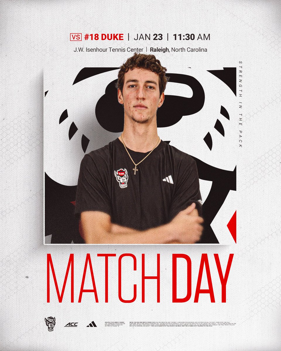 PackMensTennis's tweet image. MATCH DAY

🆚 No. 18 Duke
⏰ 11:30 AM
📍 Raleigh, NC
🎾 J.W. Isenhour Tennis Center
📺 bit.ly/4b6E15H
📊 bit.ly/3LXhXAi
🎉 Giveaway: Donuts

#PackRisin