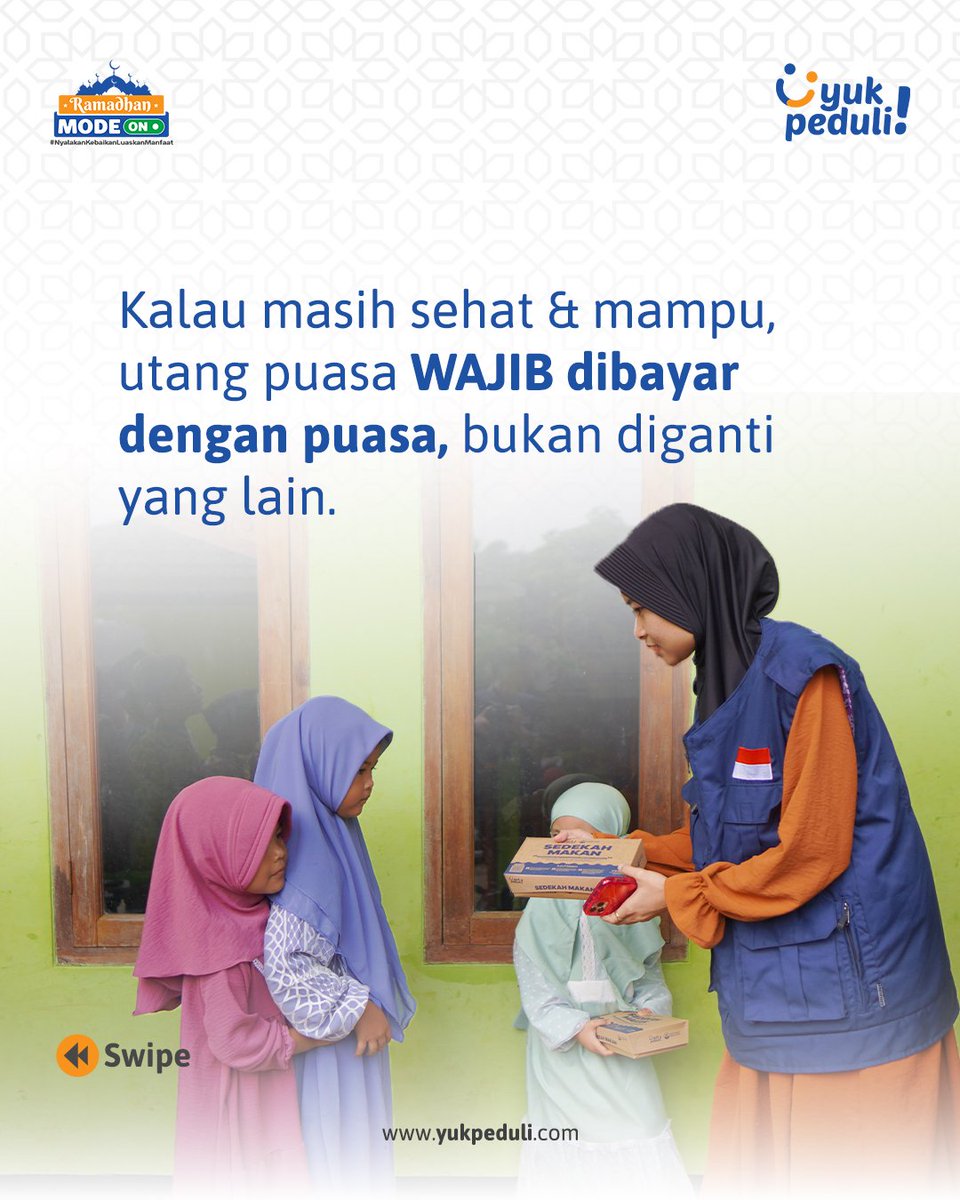 contentyp's tweet photo. Yuk, selesaikan utang ibadah tanpa menunda.
Karena ibadah yang dituntaskan, insyaAllah bikin hati lebih tenang 🫶

👉 Bayar fidyah hari ini dan salurkan kepada mereka yang membutuhkan. Semoga jadi amal yang terus mengalir pahalanya 🤲

#fidyah  #yukpeduli https://t.co/z5khfRjWJi