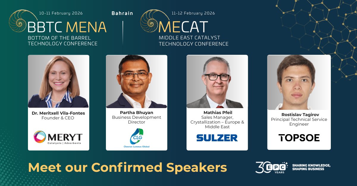 EuroPetro's tweet image. 🚀 TECHNICAL HIGHLIGHTS YOU DON’T WANT TO MISS at 🇧🇭 Bahrain

Excited for an outstanding lineup of expert presentations at #BBTCMENA &amp;amp; #MECAT, bringing the latest innovations in refining, #residue upgrading, #hydrocracking, #catalysts, and mass transfer technologies 🏭🔬