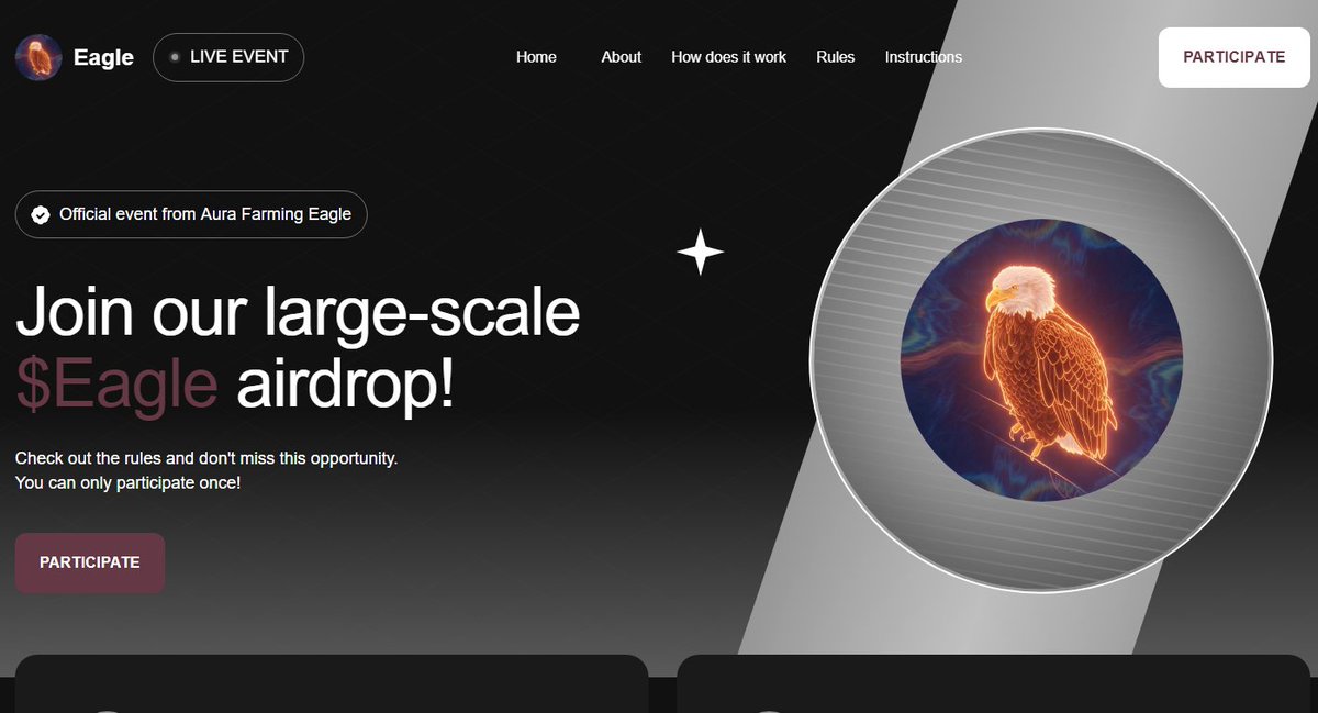 BREAKING: EAGLE AIRDROP IS LIVE!

Limited supply, don't miss out

Claim -> register-eagle.fun.