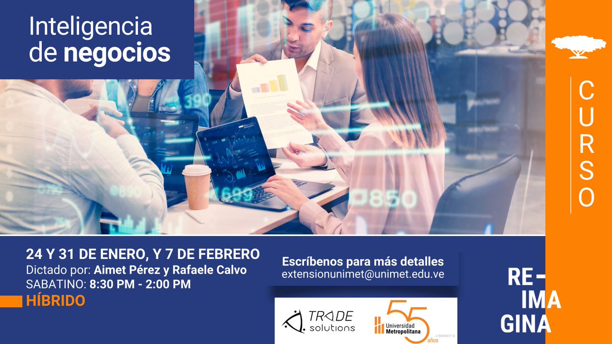Unimet's tweet photo. ¡Conviértete en un experto de inteligencia de negocios con nuestro curso! Aprende a recopilar información clave para tomar decisiones estratégicas con conocimientos objetivos.
📅 24 y 31 enero y 7 febrero #sabatino
https://t.co/MB9gQ1nTSq https://t.co/nOQXgj7vMn