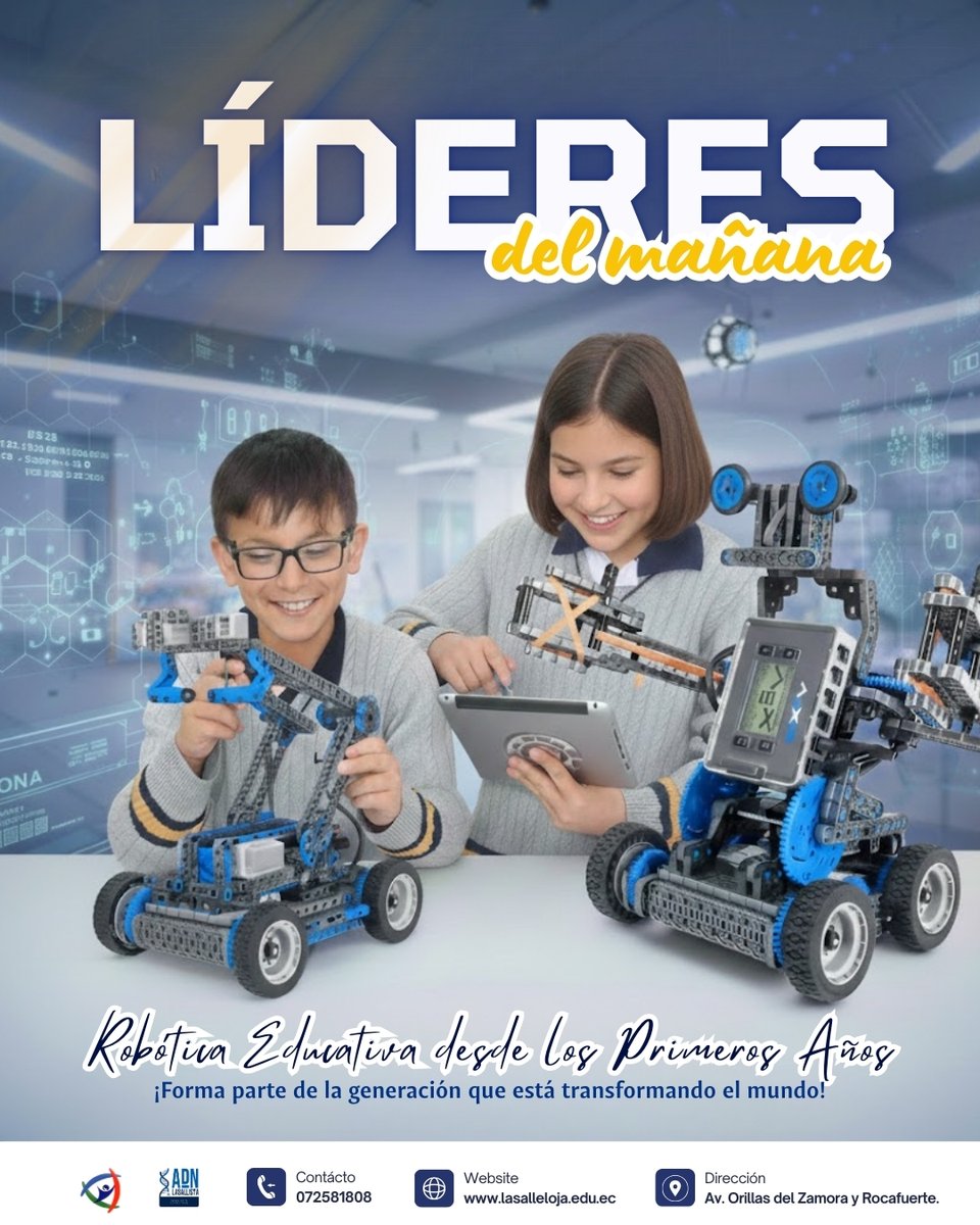 Educación que integra tradición e innovación.  En La Salle Loja, formamos a nuestros estudiantes desde los primeros años con robótica, tecnología educativa y una sólida formación en valores, preparando personas íntegras para el presente y el futuro.