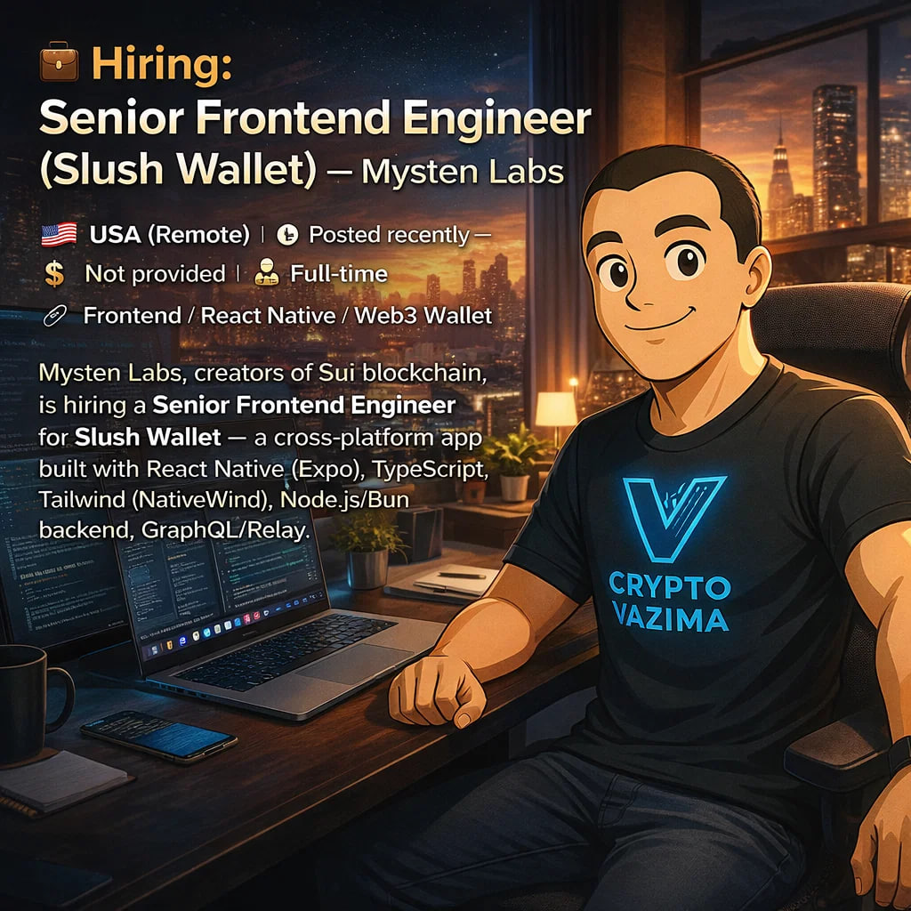 🚀 Hiring: Senior Frontend Engineer (Slush Wallet) — Mysten Labs 📍 USA  (Remote) | 💼 Full-time | 🧑‍💻 React Native / Frontend | 💰 Not provided |  🕐 Posted recently — Jan