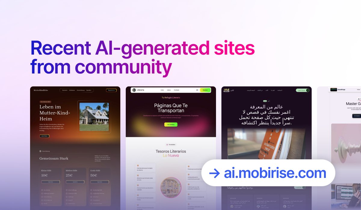View recent AI-generated websites from the Mobirise community for inspiration 💎

ai.mobirise.com