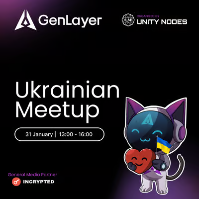 UnityNodes's tweet photo. GenLayer Ukrainian Meetup in Kyiv🇺��

Join us for a meetup dedicated to @GenLayer the first intelligent blockchain and the most exciting developments around it: Python-based development, LLM integration, and the future of decentralized intelligence

 Bonuses for participants:
🔹 Exclusive GenLayer Merch: Stylish gifts for the most active attendees
🔹 Networking: Live interaction with developers and enthusiasts over coffee and snacks
🔹 Special Reward: A unique POAP for all participants

➡️ Registration: https://t.co/mRt2lzhpY8
📌 Participation is free!
📢 All updates are available in our Telegram channel: https://t.co/tJcKIP0SgO

​🔹 When and where?
📍 Kyiv (The exact location will be revealed after registration)
​🕐 January 31, 3:00 PM – 5:00 PM

General media parther - @incrypted