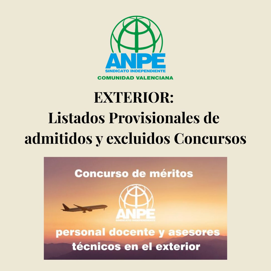 🗞 Incluye informe de la Reunión con el  Ministerio en la que se han revisado las estadísticas de personal admitido para el concurso del exterior

🔗 Todos los detalles en este enlace: anpecomunidadvalenciana.es/notices/200242

_ANPE #DocentesComoTú #SindicatoIndependiente #SóloDeEnseñanzaPública_