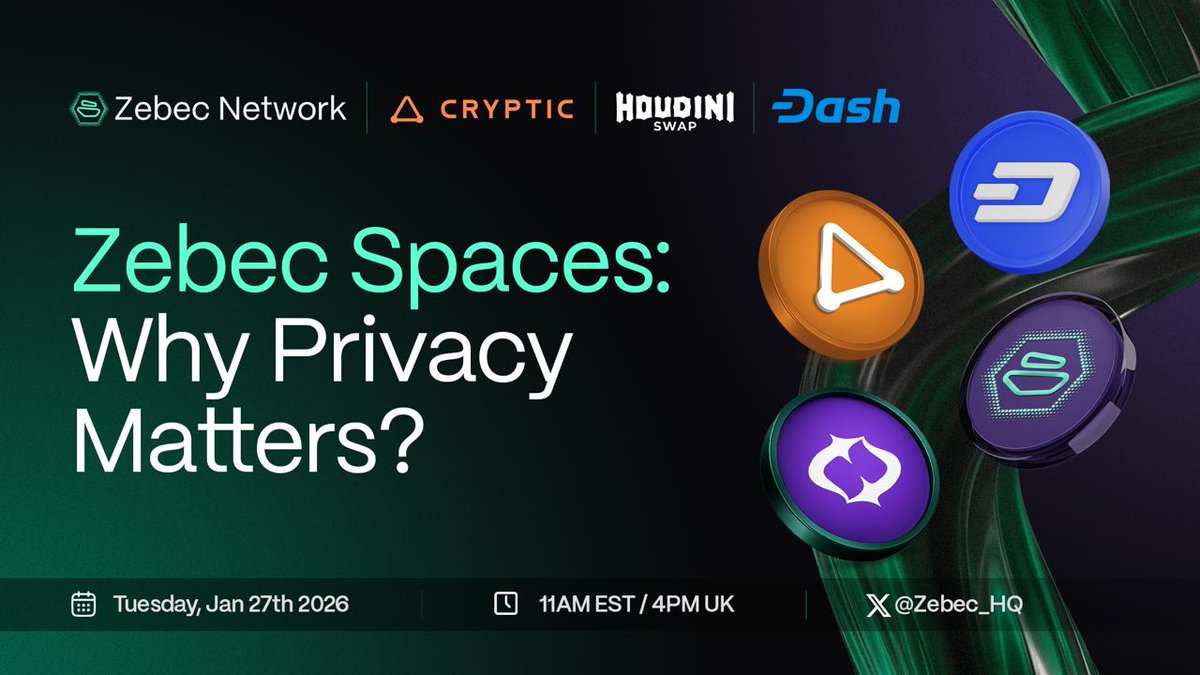Zebec_HQ's tweet image. 🔒 Why Privacy Matters?

Join us for a Spaces with @Dashpay, @HoudiniSwap and @CrypticTechApp as we discuss how privacy is becoming more important as crypto adoption grows.

🗓 Tuesday, Jan 27
⏰ 11AM EST / 4PM UK