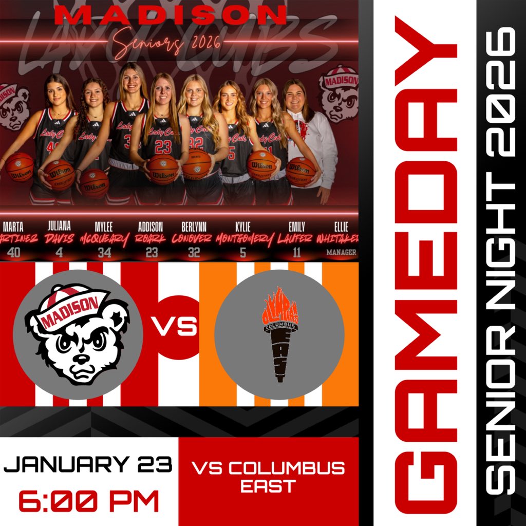 madisonladycubs's tweet image. 🏀SENIOR NIGHT🏀
Tonight is Senior Night for the Lady Cubs as they welcome the Lady Olympians of Columbus East to Connor K Salm!  Come out and support this phenomenal group of people!!!  Go Lady Cubs!