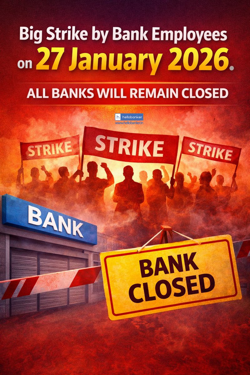 Hellobanker_in's tweet photo. 🚨Big Strike by Bank Employees! All Banks will remain closed on 27 January 2026. 

All details: https://t.co/jiWZZu0nl9

#bankstrike #5daybanking #5DayBankingNow https://t.co/xMj9oncw12