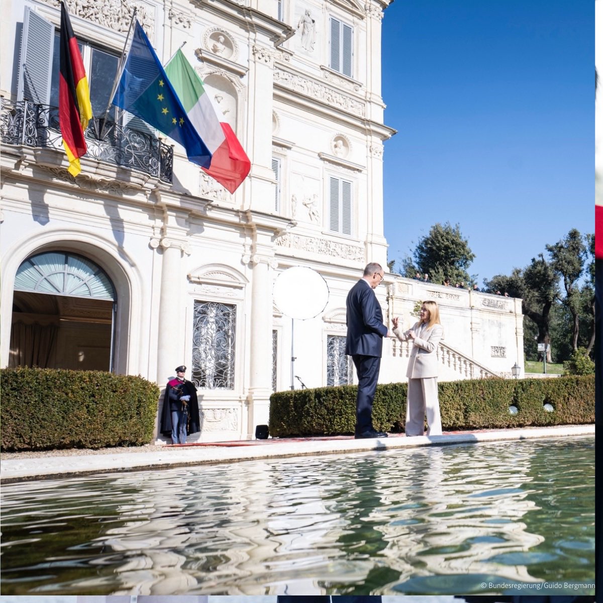 bundeskanzler's tweet image. Italia e Germania sono più vicine che mai. Ci unisce una particolare convergenza di valori e interessi. Lavoriamo insieme per un’Europa unita e una NATO forte. Grazie mille per la calorosa accoglienza a Roma, cara @GiorgiaMeloni.