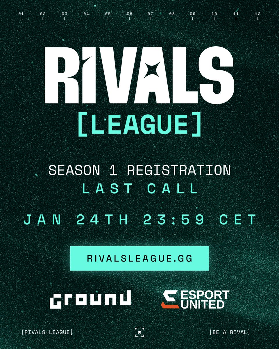 LAST CALL to join Season 1 of RIVALS LEAGUE!
Registration closes at 23:59 CET

rivalsleague.gg