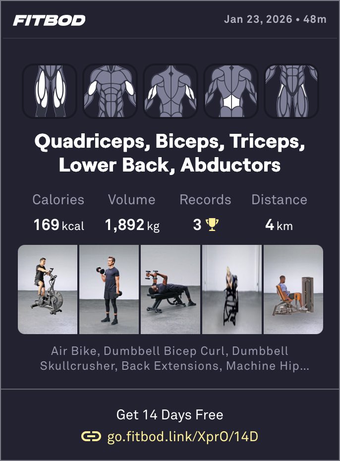 hicky505's tweet photo. Just had a good workout with @fitbodapp. Here’s an extended guest pass to try Fitbod, free for 14 days: https://t.co/62aUKWbDCq https://t.co/l0Hjw2V7tV