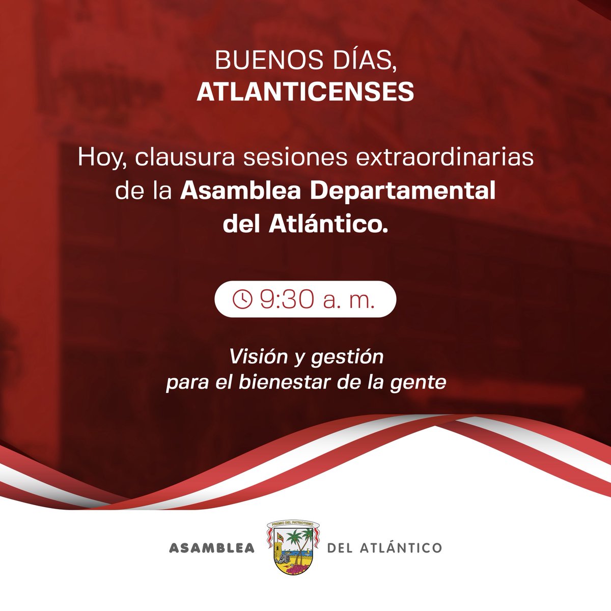 Hoy, clausura sesiones extraordinarias de la Asamblea Departamental del Atlántico.