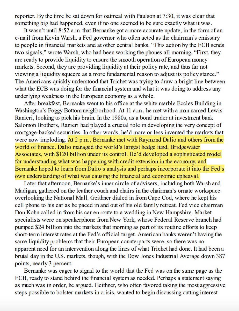 keharyapatihan's tweet image. Funfact:

Ray Dalio udah sangat respected di market sejak dulu, bukan cuma viral akhir-akhir ini karena banyak bahas kenaikan harga emas serta meningkatnya utang AS

Pas Krisis Finansial Global (GFC) 2008, Ketua The Fed Ben Bernanke pun konsultasi dengan Ray Dalio buat paham apa…