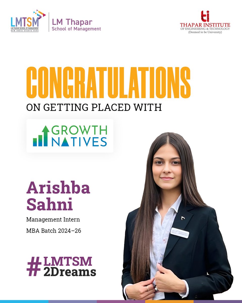 Big congratulations to Arishba Sahni for starting her journey with <a href="/GrowthNatives/">Growth Natives</a>!

She steps in as a Management Intern, ready to work with a team that redefines customer engagement through tech and creativity. It’s time to turn potential into performance.

#LMTSM #PlacementAlert