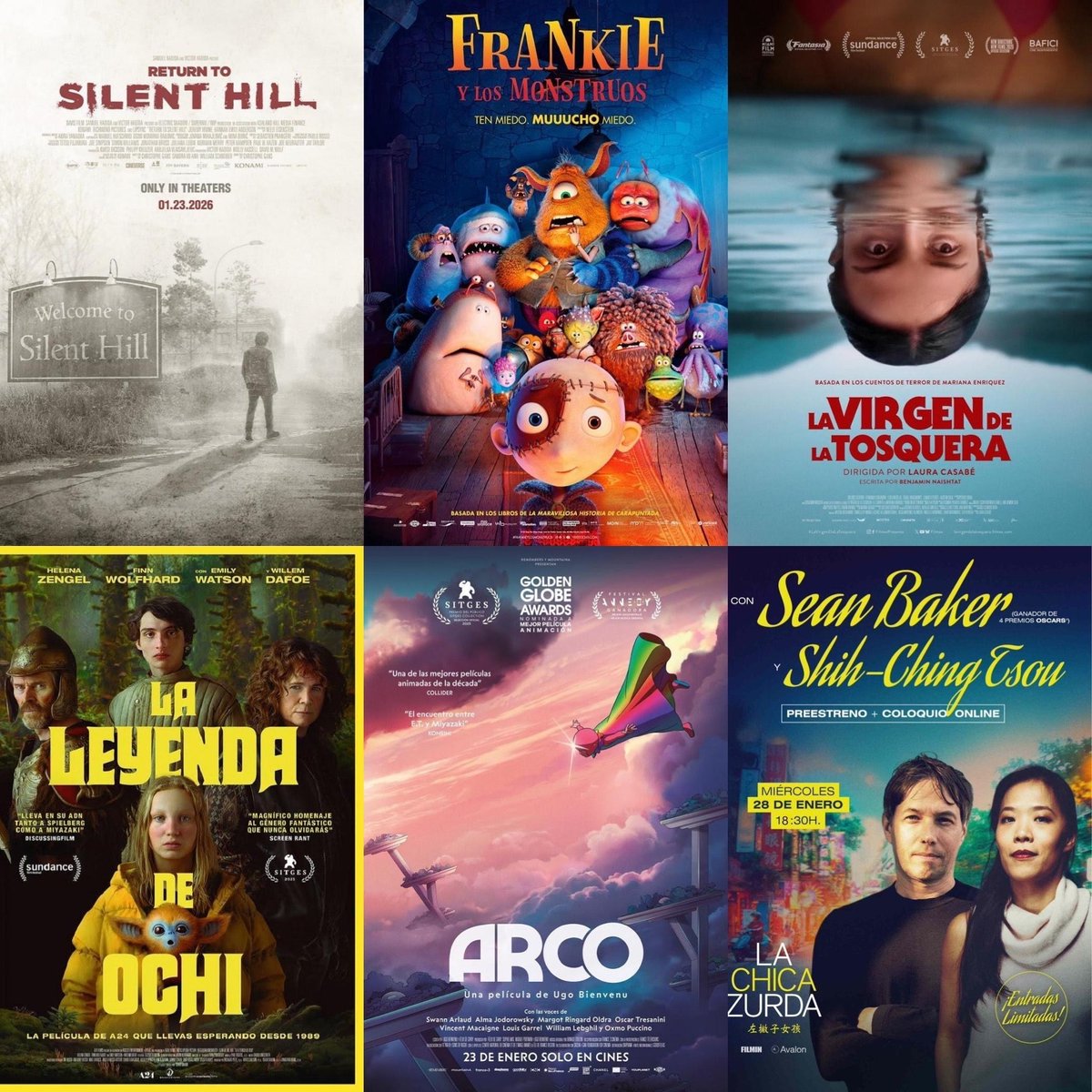 🎬✨ TAMBIÉN ESTRENAMOS…  ✨🎬

Terror, animación para todos los públicos y cine de autor imprescindible

🌫 Return to Silent Hill

👻 Frankie y los monstruos

🪞 La virgen de la tosquera

🧙 La leyenda de Ochi

🌈 Arco

🎥 La chica zurda
Preestreno especial con coloquio online.