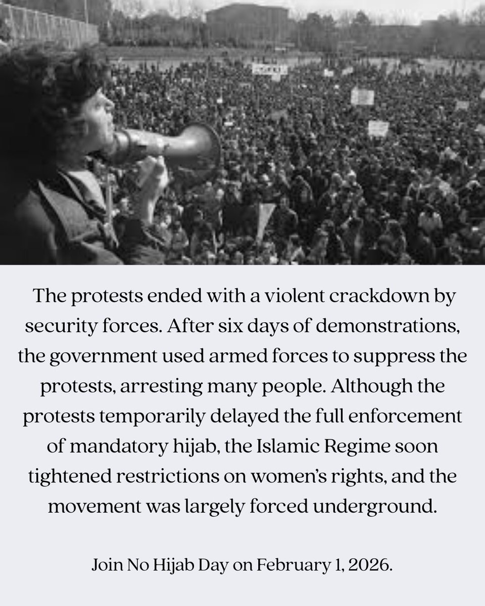 YasMohammedxx's tweet image. JOIN US FOR NO HIJAB DAY ON FEB 1st 

To support this global movement in support of women in #Iran and across the world fighting for their freedom, grab all your friends and join #NoHijabDay protests happening in your city! Don’t see your city listed? Lead the resistance against…