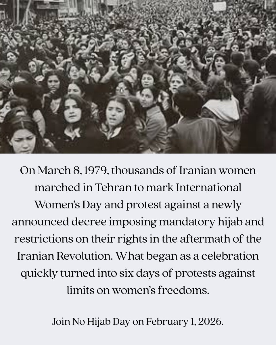 YasMohammedxx's tweet image. JOIN US FOR NO HIJAB DAY ON FEB 1st 

To support this global movement in support of women in #Iran and across the world fighting for their freedom, grab all your friends and join #NoHijabDay protests happening in your city! Don’t see your city listed? Lead the resistance against…