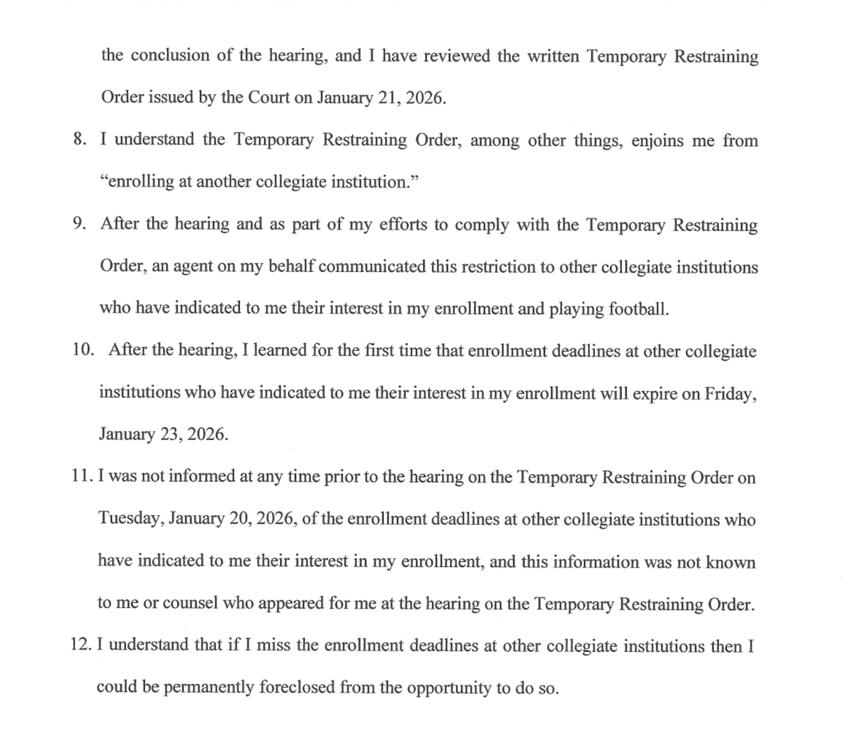 PeteNakos's tweet image. In an affidavit filed Friday by Darian Mensah, the Duke transfer quarterback states that "deadlines at other collegiate institutions who have indicated to me their interest in my enrollment will expire on Friday, Jan. 23, 2026."

on3.com/news/duke-qb-d…