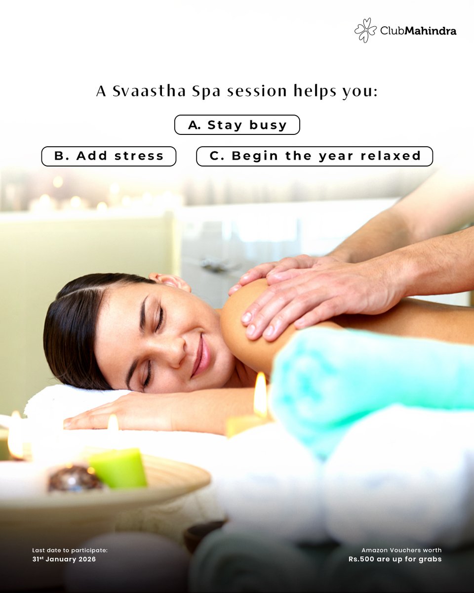 🎊 #ContestAlert | Day 9 #NewBeginnings with #ClubMahindra

Answer today's question &amp; stand a chance to win ₹500 Amazon vouchers! 🎁

How to enter:
- Comment with #NewBeginnings and #ClubMahindra
- Tag <a href="/clubmahindra/">Club Mahindra</a> + 4 friends (mandatory)
- Participate in all 10 posts