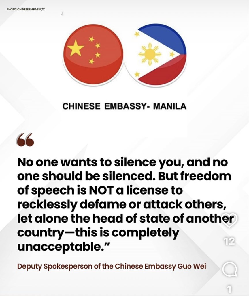 kikopangilinan's tweet image. When the Chinese Embassy Spokesman himself finds the courage and chooses to be brave enough to say what he has instructed his deputy to say, instead of hiding comfortably behind his deputy, I will respond. 

It is an act of cowardice to have a subordinate speak on his behalf.…