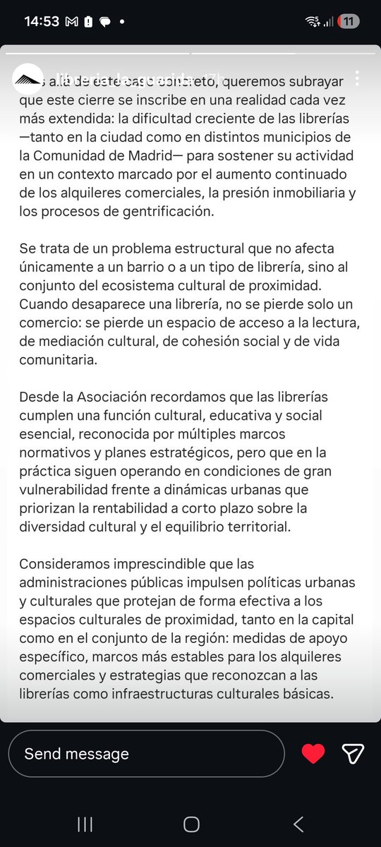 Totalmente de acuerdo con <a href="/LibreriaGuarida/">Librería La guarida</a>
Consternado por el cierre de <a href="/tiposinfames/">Tipos Infames</a>
Las librerías merecen una ayuda especial de las Administraciones. 
Sin cultura ni conocimiento no hay libertad ni criterio.
<a href="/ComunidadMadrid/">Comunidad de Madrid</a>
<a href="/IdiazAyuso/">Isabel Díaz Ayuso</a>

instagram.com/stories/librer…