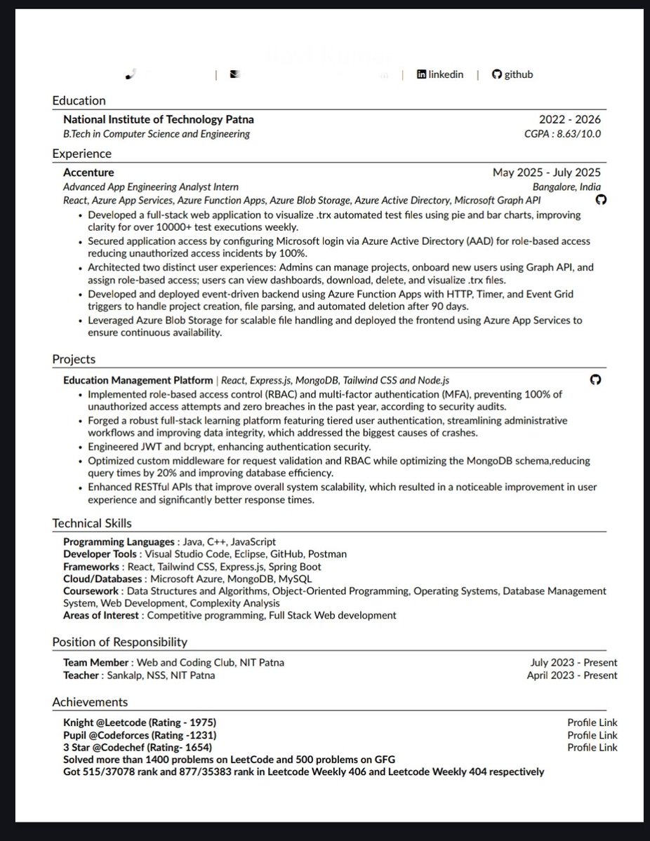 AmanSharma_554's tweet image. One of my friend got a callback from Google off campus by using this resume. 

I also have a similar kind of resume although projects and achievements are different still never got a callback from Google.