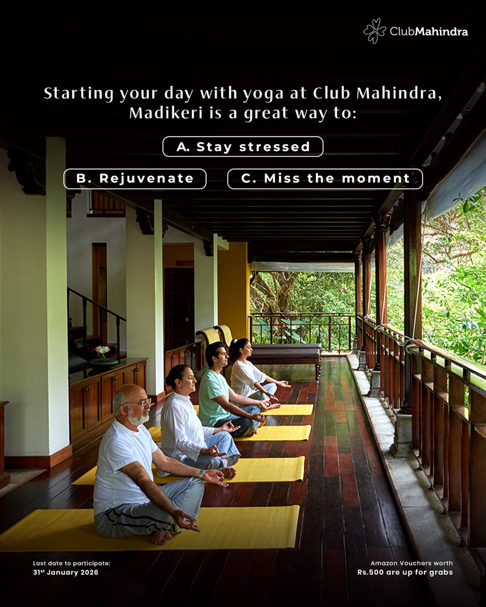 🎊 #ContestAlert | Day 10 #NewBeginnings with #ClubMahindra
Answer today's question &amp; stand a chance to win ₹500 Amazon vouchers! 🎁

How to enter:

- Comment with #NewBeginnings and #ClubMahindra
- Tag <a href="/clubmahindra/">Club Mahindra</a> + 4 friends (mandatory)
- Participate in all 10 posts