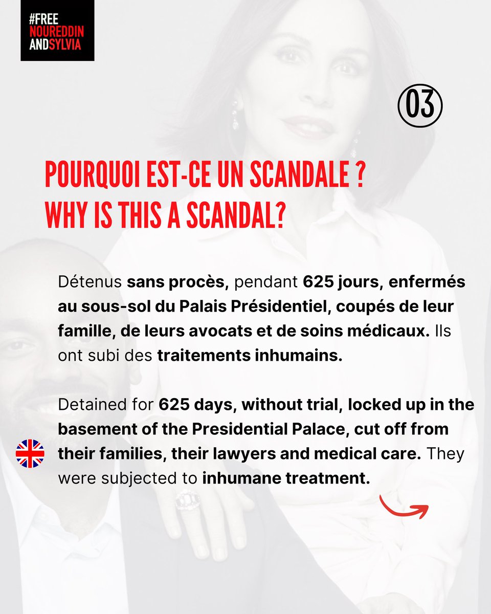 freenourandsyl's tweet photo. 🇬🇧 version below 👇🏻
1/3
⬇️
Pendant 625 jours, @noureddinbv et @sylviabongo ont été séquestrés illégalement, torturés, spoliés et réduits au silence. Depuis leur libération en mai 2025, ils racontent leur histoire : les violences subies, les injustices, mais aussi leur force, leur résilience et leur combat pour la vérité et la liberté.
👉 Swipe up pour découvrir chaque étape : coup d’État, détention, tortures, spoliation, libération, prises de parole, vidéos en caméra cachée, « procès » actions à venir… On résume tout ! 📢

🇬🇧
For 625 days, @noureddinbv  and @sylviabongo were illegally detained, tortured, dispossessed, and silenced. Since their release in May 2025, they have been telling their story: the violence they endured, the injustices, but also their strength, resilience, and fight for truth and freedom.
👉 Swipe up to explore every stage: coup d’état, detention, torture, dispossession, release, public statements, hidden camera videos, “trial,” and upcoming actions… we cover it all! 📢