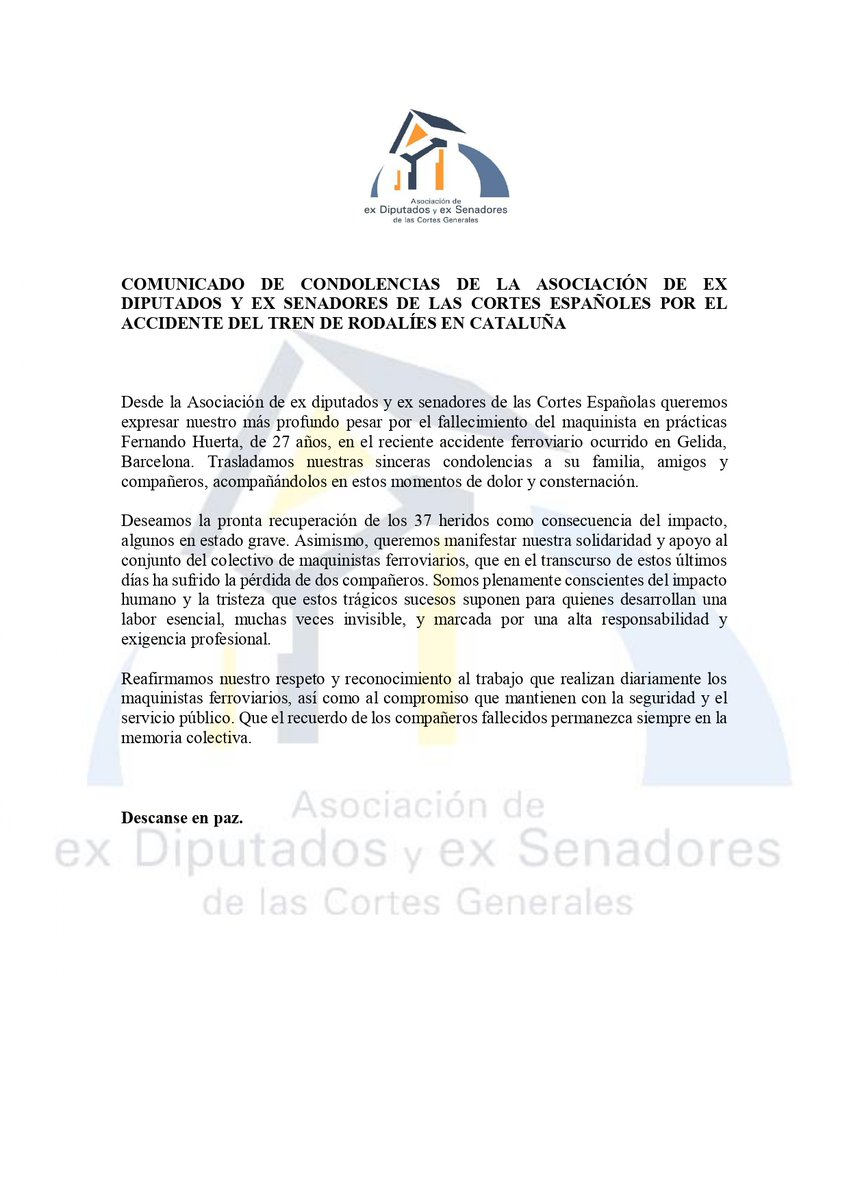 Trasladamos nuestro más sentido pésame a la familia del maquinista Fernando Huerta, fallecido en el accidente del tren en #gelida #AccidenteFerroviario