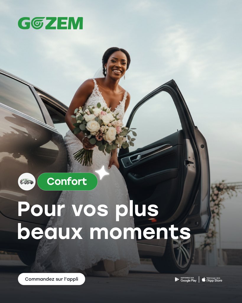 Pour vos plus beaux moments ! 💚

Parce que chaque détail compte pour le plus beau jour de votre vie, Gozem vous accompagne avec élégance. Profitez de notre service Confort pour arriver à destination avec style, calme et sérénité. 

Le lien se trouve en bio 👆🏿

#gozem