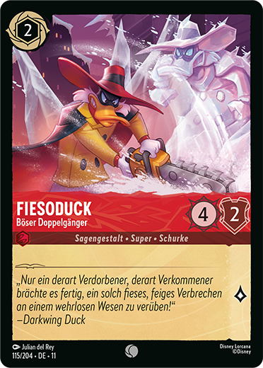 xderdobbyx's tweet photo. Hier ist mein #Lorcana Spoiler!
Fiesoduck / Negaduck (perfekt für seine Flutgestalt)
#Disney #DisneyLorcana #Ravensburger #Winterzauber #Winterspell #Spoiler #Set11 #DarkwingDuck https://t.co/n42KSrR5gH