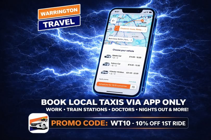 NEW APP - BOOK LOCAL TAXIS AROUND WARRINGTON NOW VIA OUR APP ONLY!
DOWNLOAD HERE ⬇️⬇️
onelink.to/s8qdhz